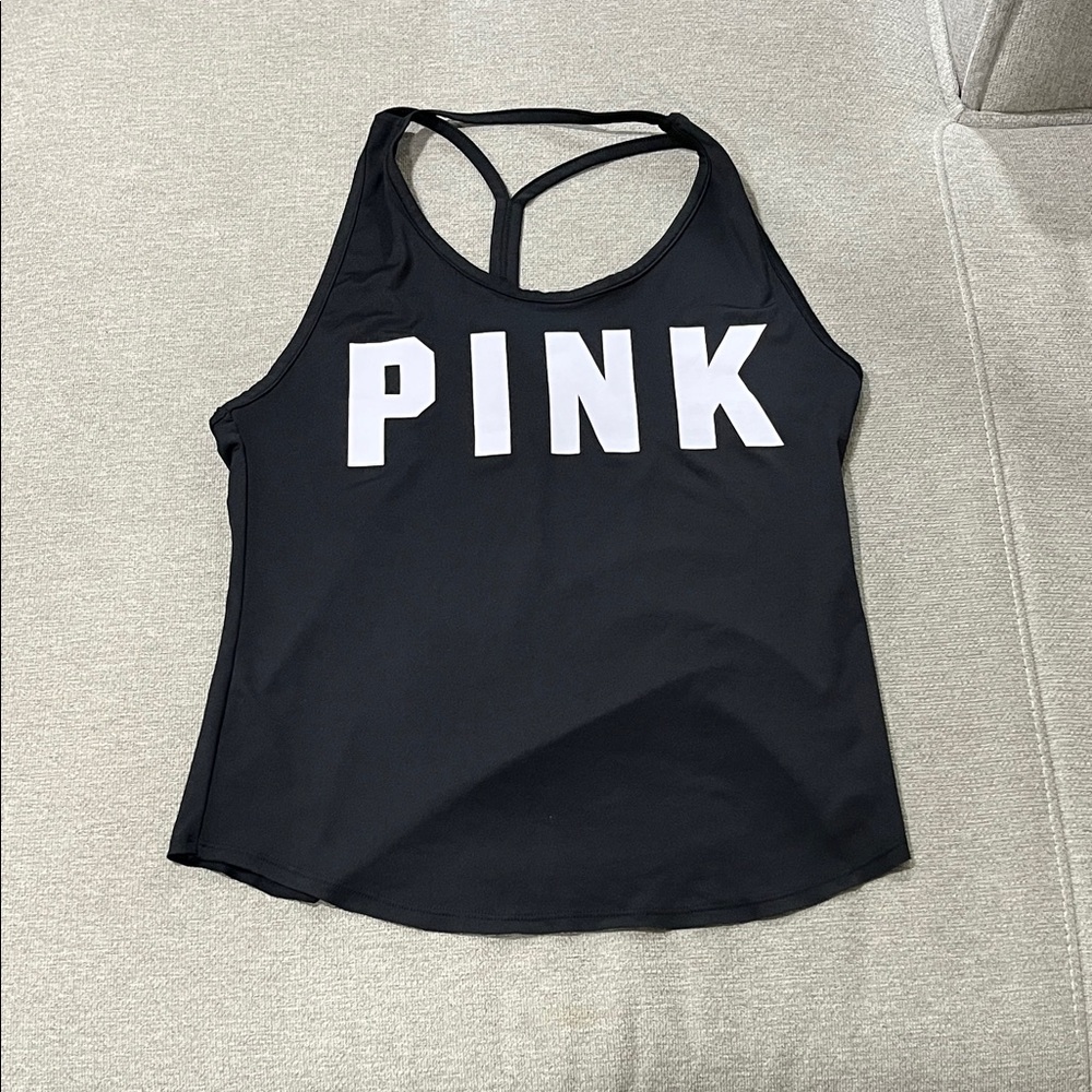 PINK Victoria’s Secret Black Racerback Tank Top Size L